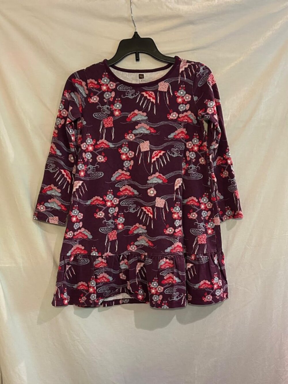 Tea Girls 8 Purple Flower Kite Print Long Sleeve Floral Dress Play School